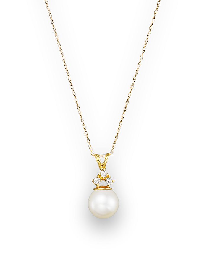 Bloomingdale's Cultured Freshwater Pearl And Diamond Pendant Necklace In 14k Yellow Gold, 18 In White