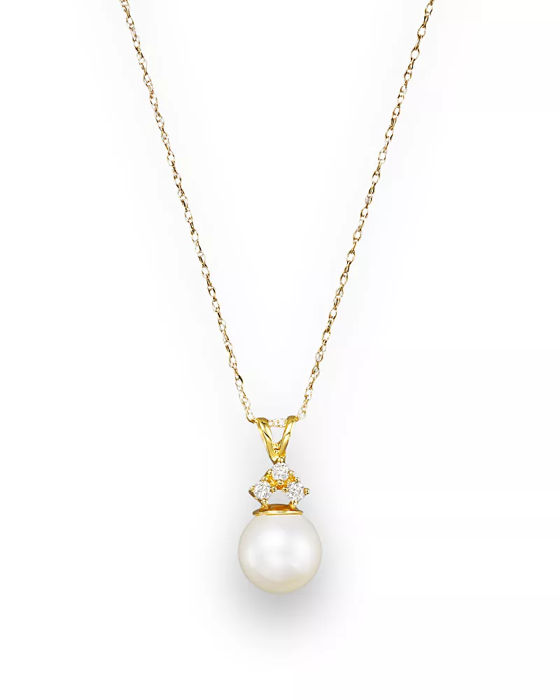 Cultured Freshwater Pearl and Diamond Pendant Necklace in 14K Yellow Gold, 18