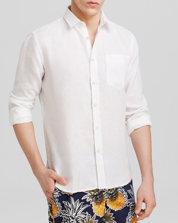 Vilebrequin Regular Fit Long Sleeve Linen Button Down Shirt In White