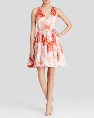 Adrianna Papell - Dress - Sleeveless V-Neck Floral Print Fit and Flare