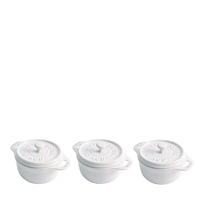 Shop Staub Round Mini 4 Cocotte, Set Of 3 In White
