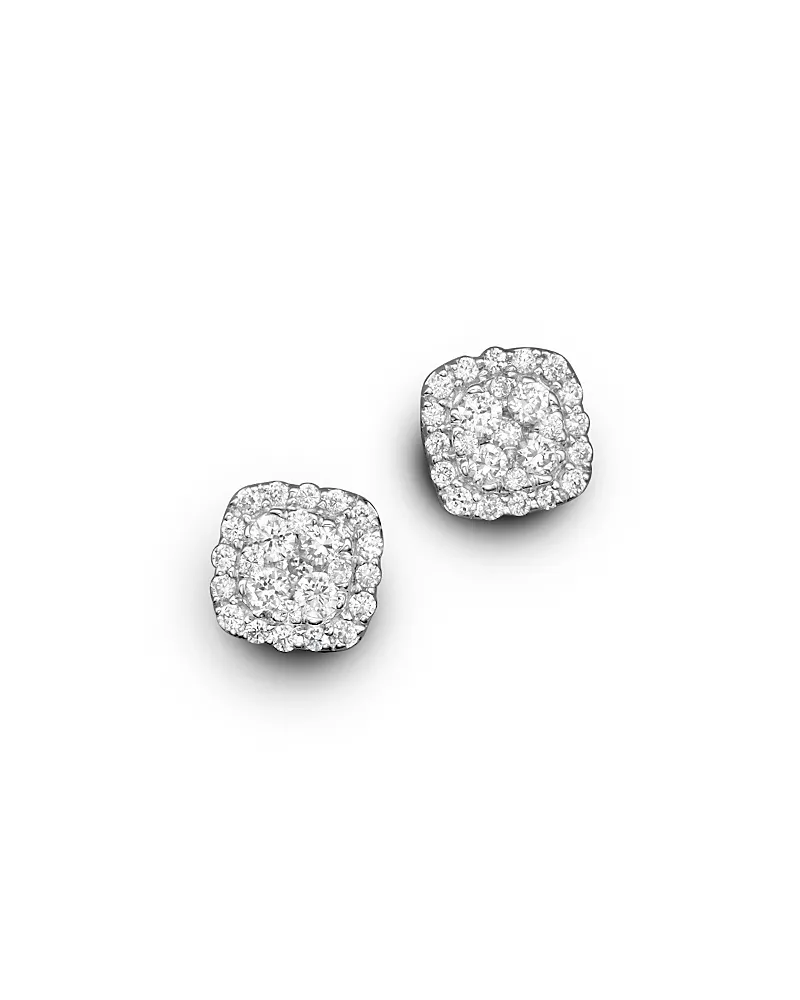 Diamond Cluster Stud Earrings in 14K White Gold, .50 tcw