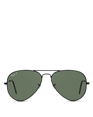 Ray Ban Original 58mm Aviator Sunglasses In Black/green Polarized Solid