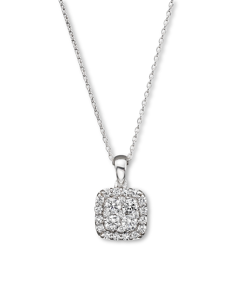 Diamond Cluster Pendant Necklace in 14K White Gold, 0.50 tcw