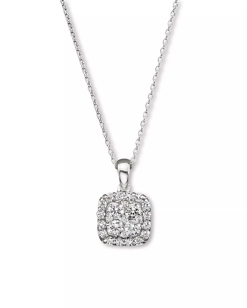 Diamond Cluster Pendant Necklace in 14K White Gold, 0.50 tcw
