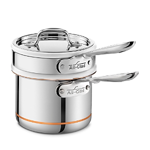 All-clad All Clad Copper Core 2 Quart Saucepan With Double Boiler & Lid In Stainless Steel
