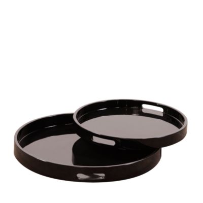 Howard Elliott Lacquer Round Wood Tray Set