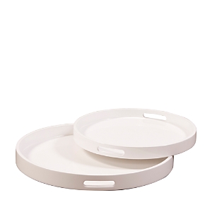 Howard Elliott Lacquer Round Wood Tray Set In Glossy White