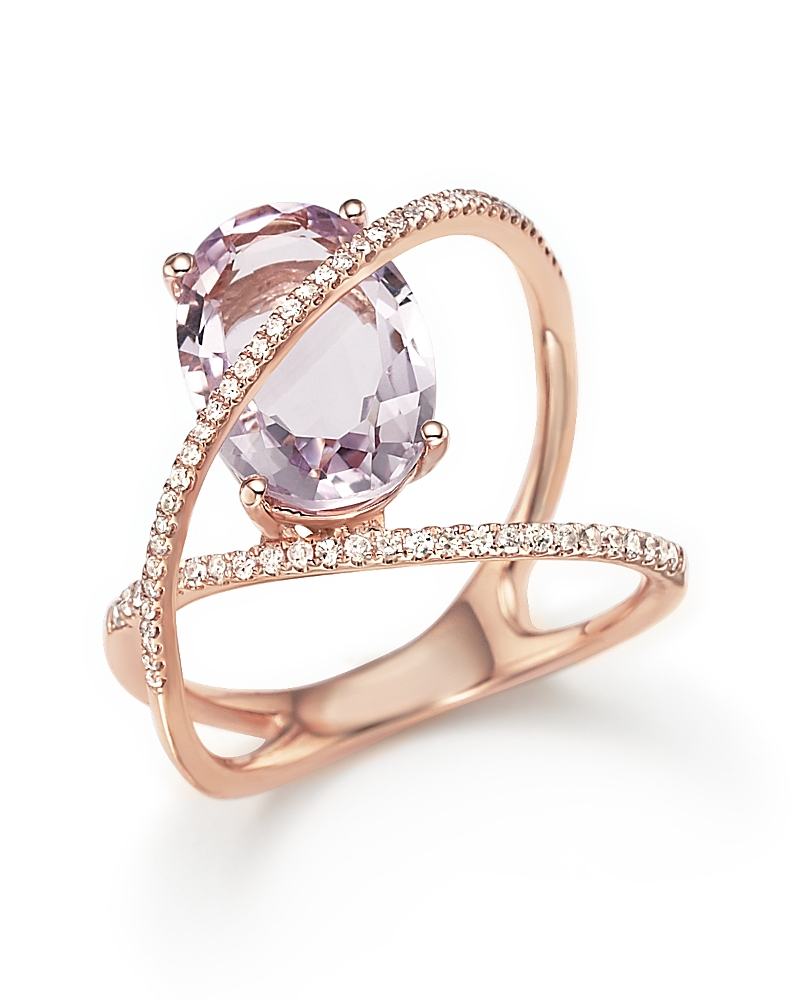 Amethyst and Diamond Statement Ring in 14K Rose Gold