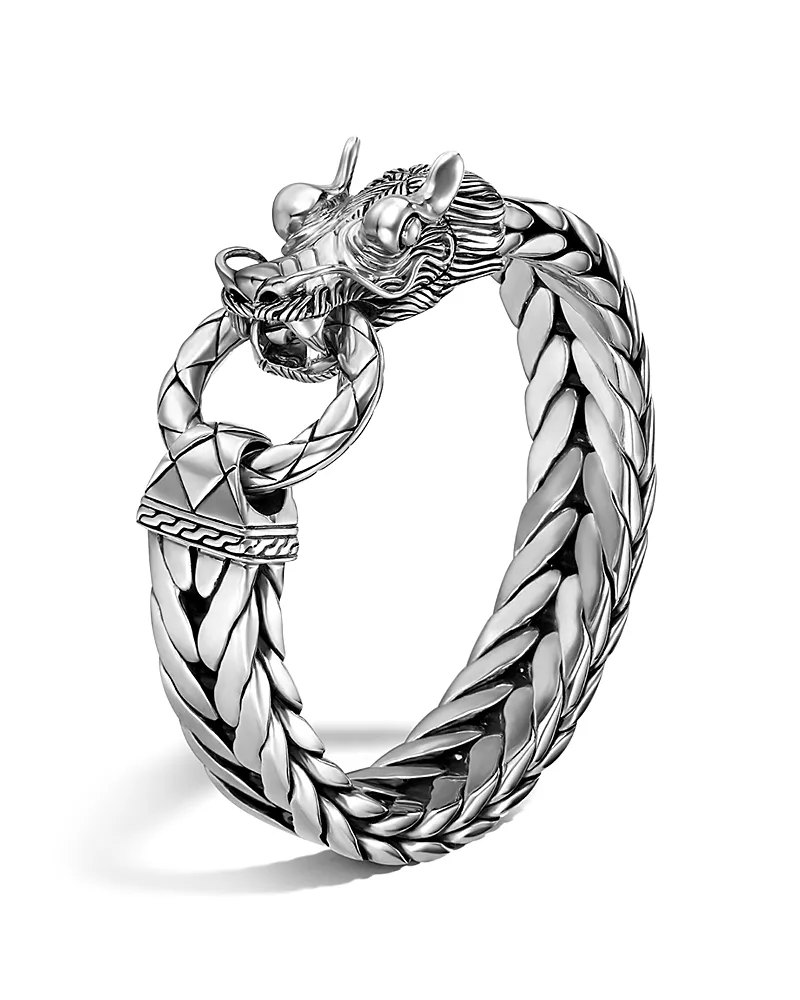 John Hardy Men's Naga Silver Dragon Head Bracelet on Fishtail Chain