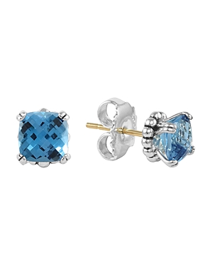 Lagos Sterling Silver Caviar Color Prism Blue Topaz Stud Earrings