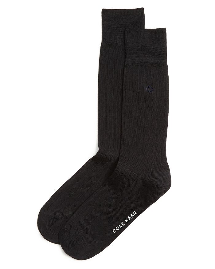 Shop Cole Haan Ribbed Dress Socks In Black