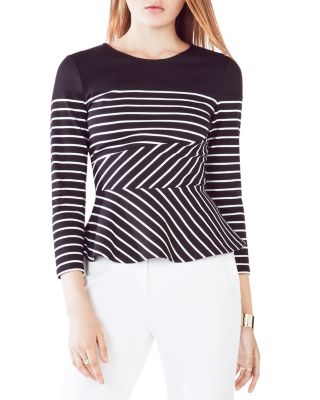 BCBGMAXAZRIA - Graci Striped Peplum Top