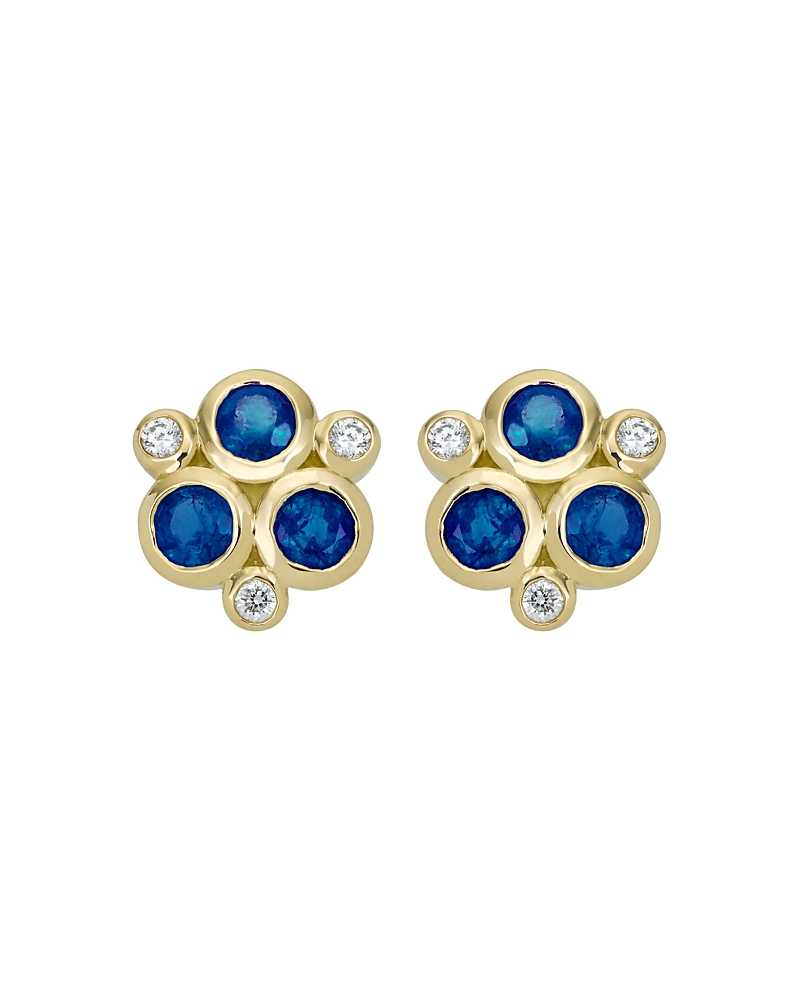 Temple St Clair 18k Yellow Gold Classic Triple Stone Earrings With Blue Sapphires And Diamonds In Blue/gold