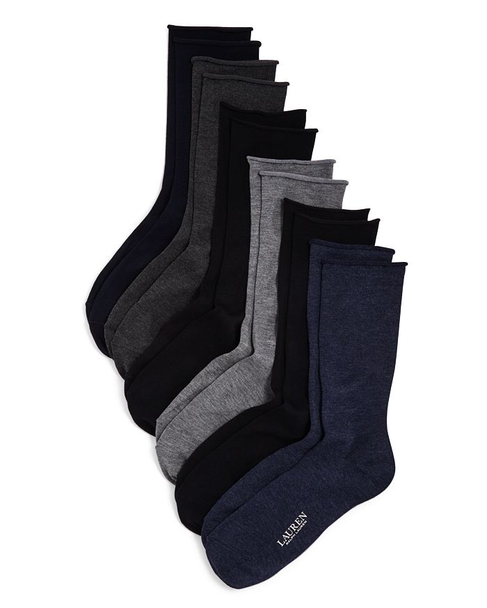 Ralph Lauren Lauren  Roll Top Trouser Socks, Set Of 6 In Black/gray/navy