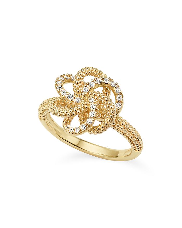 Shop Lagos 18k Yellow Gold Love Knot Ring With Diamonds In White/gold