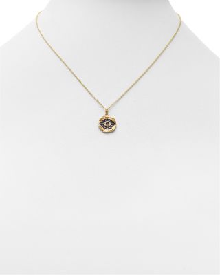 White Diamond, Black Diamond and Blue Sapphire Evil Eye Pendant Necklace in 14K Yellow Gold, 18"&nbsp;- Exclusive