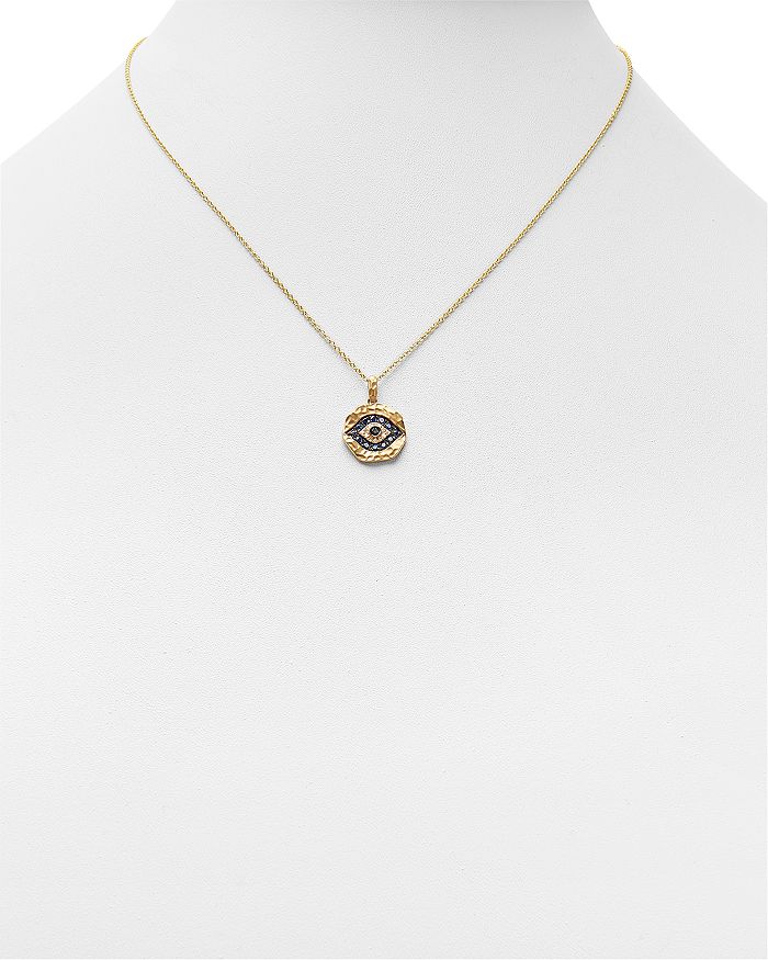 Shop Bloomingdale's White Diamond, Black Diamond And Blue Sapphire Evil Eye Pendant Necklace In 14k Yellow Gold, 18