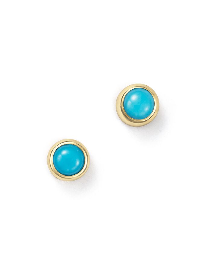 Shop Zoë Chicco 14k Yellow Gold And Bezel Turquoise Stud Earrings In Blue/gold