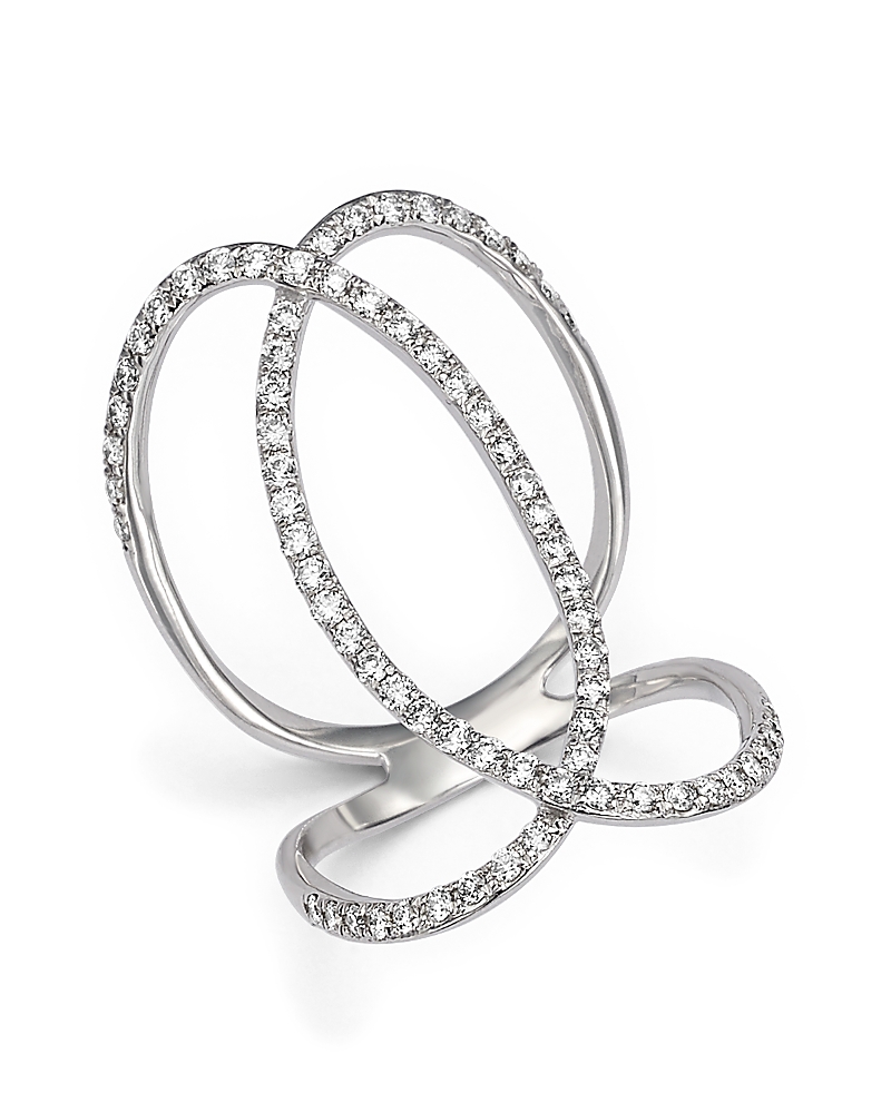 Diamond Crossover Statement Ring in 14K White Gold, .75 tcw