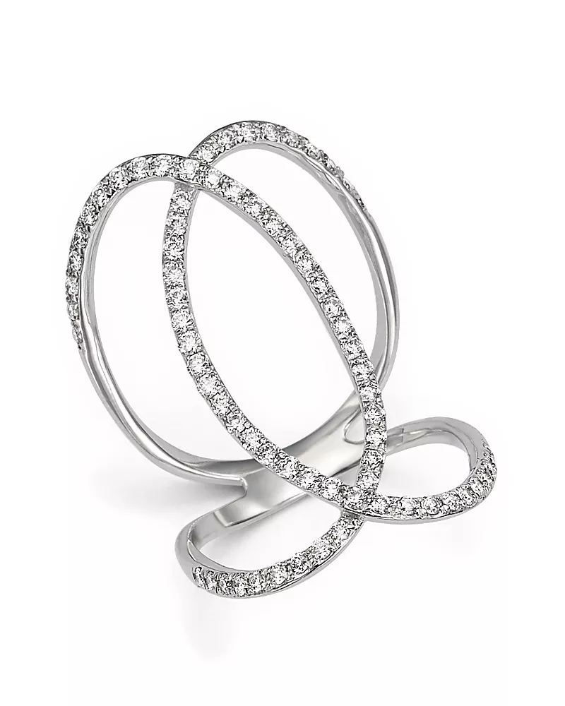 Diamond Crossover Statement Ring in 14K White Gold, .75 tcw