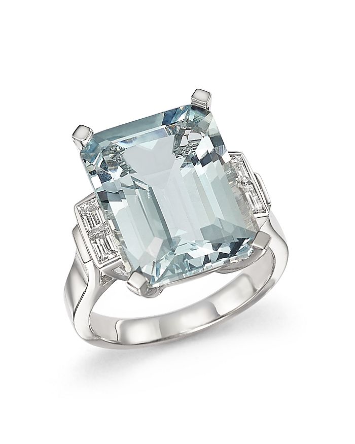 Bloomingdale's Aquamarine And Diamond Baguette Ring In 14k White Gold - 100% Exclusive In Blue/white
