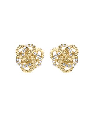 18K Gold Love Knot Stud Earrings with Diamonds