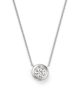 Roberto Coin 18K White Gold Bezel Diamond Solitaire Pendant Necklace, 16" 