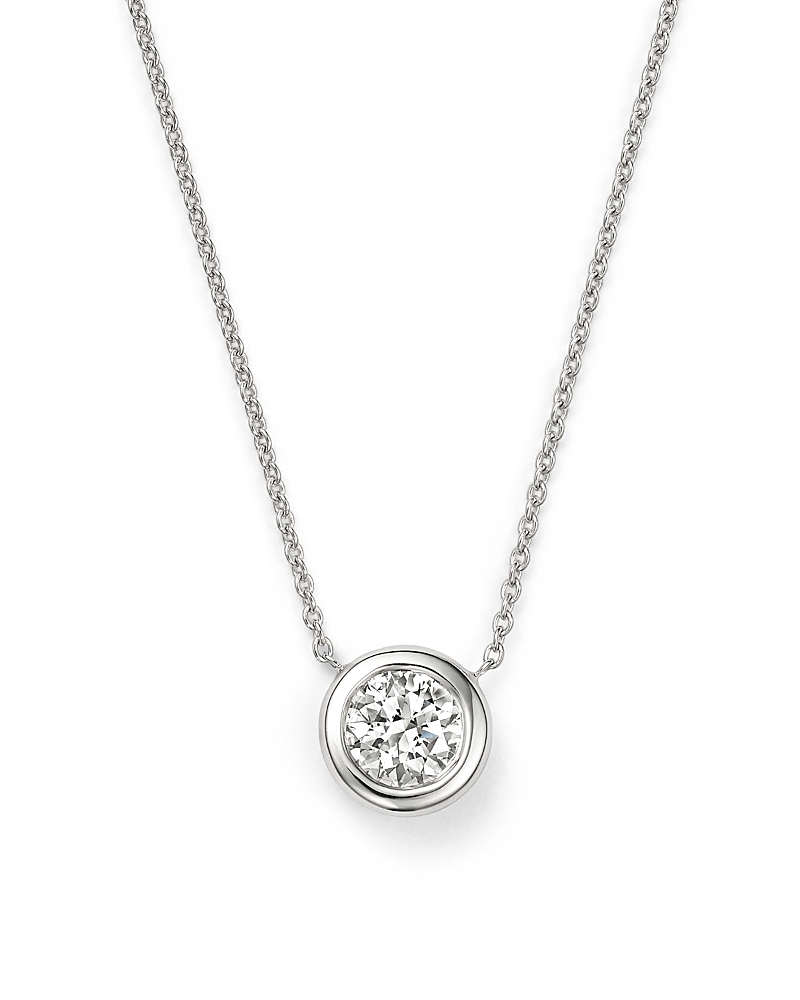 Roberto Coin 18K White Gold Bezel Diamond Solitaire Pendant Necklace, 16