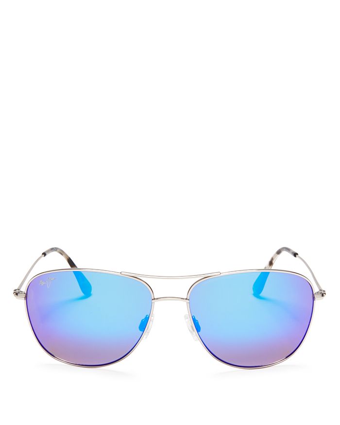 Maui Jim Cliff House Polarized Brow Bar Aviator Sunglasses, 59mm In Silver/blue Hawaii Mirror