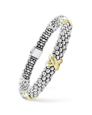 18K Yellow Gold and Sterling Silver Caviar Bracelet