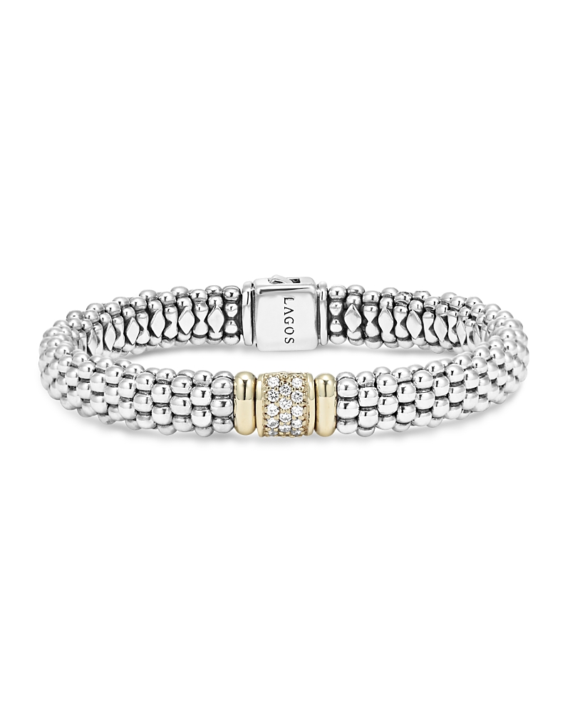 Lagos 18K Yellow Gold and Sterling Silver Caviar Rope Bracelet with Diamonds