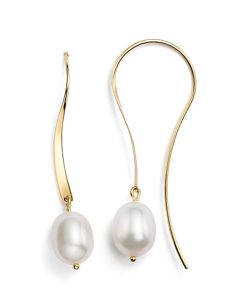 Bloomingdale's 14k Yellow Gold Sweep Drop Earrings With Cultured Freshwater Pearls In Gold