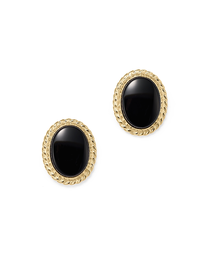 Onyx Bezel Set Small Stud Earrings in 14K Yellow Gold
