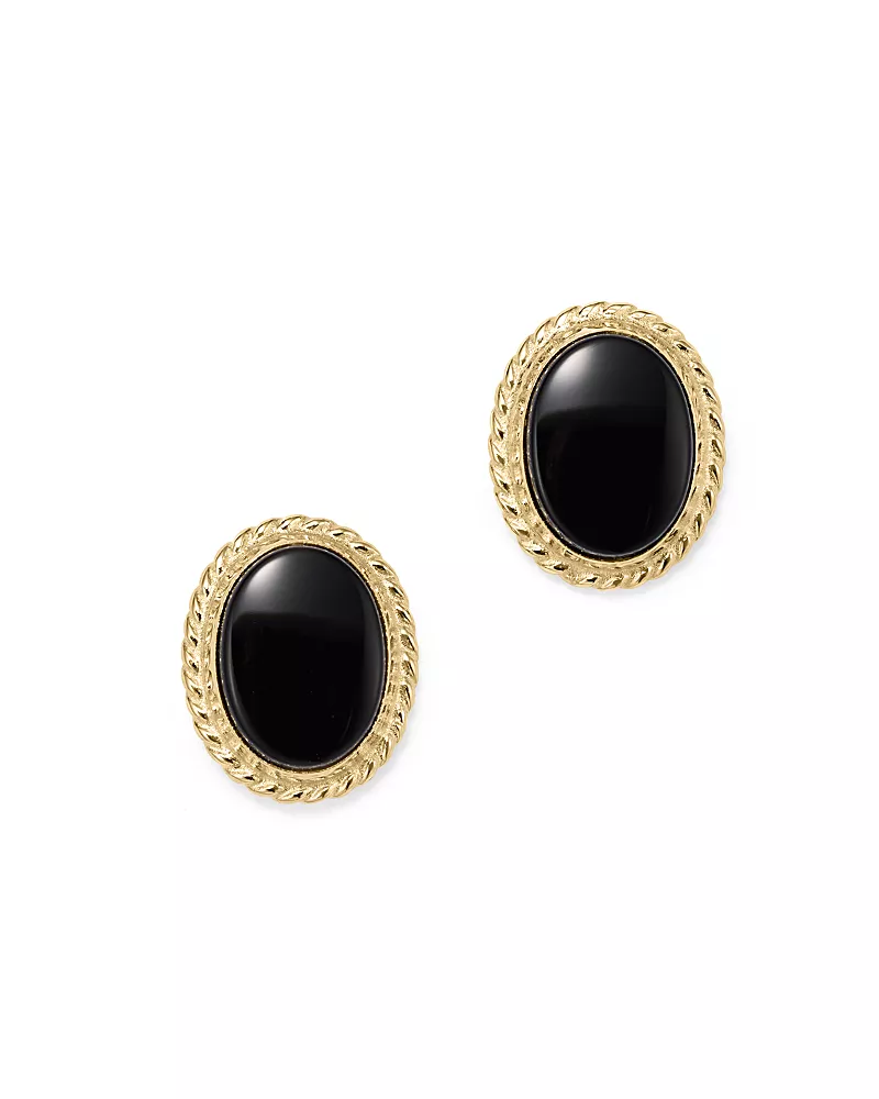 Onyx Bezel Set Small Stud Earrings in 14K Yellow Gold