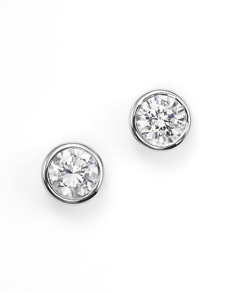 Diamond Bezel Set Stud Earrings in 14K White Gold, 0.50 tcw