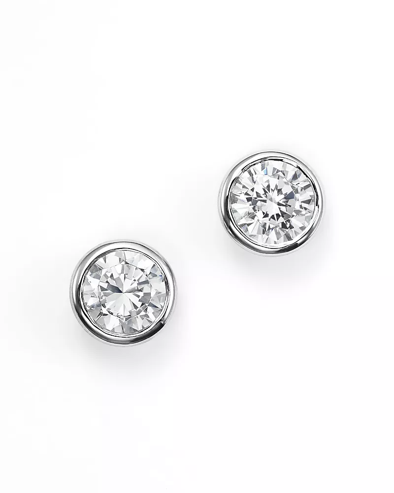 Diamond Bezel Set Stud Earrings in 14K White Gold, 0.50 tcw