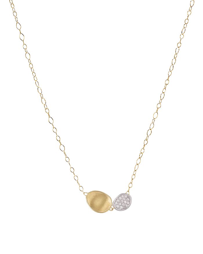 MARCO BICEGO 18K WHITE AND YELLOW GOLD LUNARIA TWO PENDANT DIAMOND NECKLACE, 16.5,CB1965-B-YW