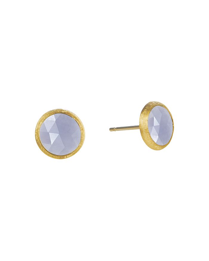 MARCO BICEGO 18K YELLOW GOLD ENGRAVED JAIPUR STUD EARRINGS WITH CHALCEDONY,OB957-CA01-Y