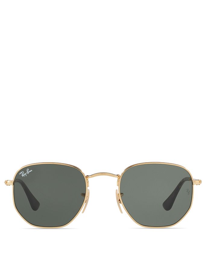 Ray Ban Unisex Icons Hexagonal Sunglasses, 51mm In Gold/green  Solid