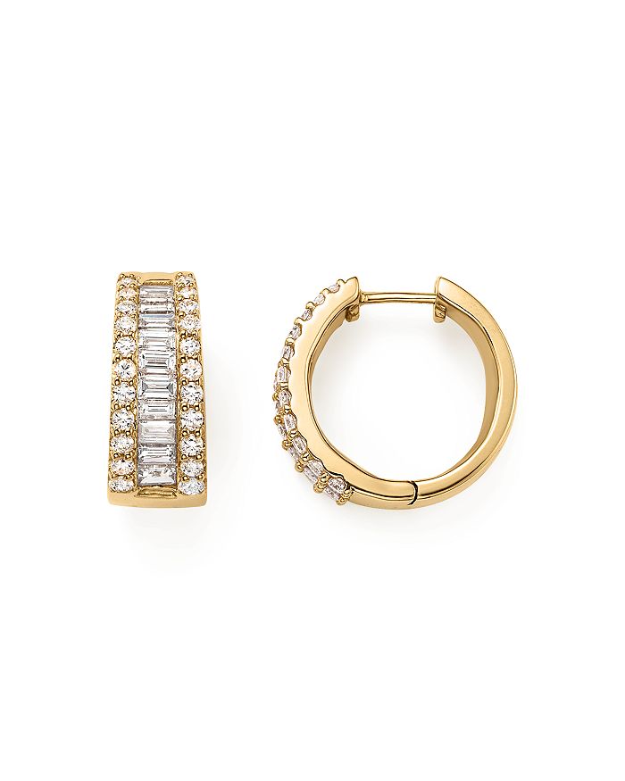 Bloomingdale's Baguette And Round Diamond Huggie Hoop Earrings In 14k Yellow Gold, 2.0 Ct. T.w. - 100% Exclusive In White/gold