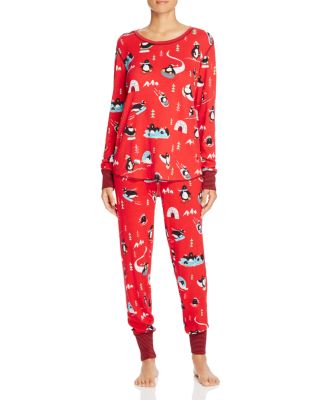 Penquin Print Thermal Knit Pajama Top & Pants