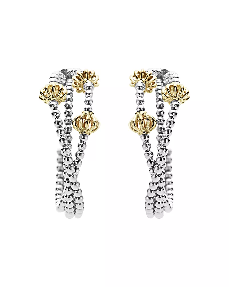 Lagos 18K Gold and Sterling Silver Caviar Icon Hoop Earrings