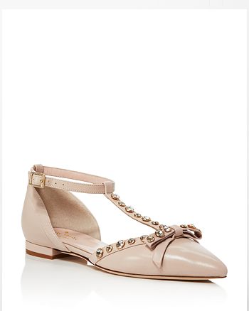 kate spade new york Becca Embellished T Strap Pointed Toe Flats |  Bloomingdale's