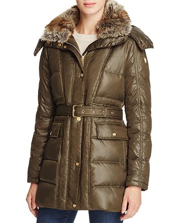 VINCE CAMUTO Belted Faux Fur Trim Anorak | Bloomingdale's