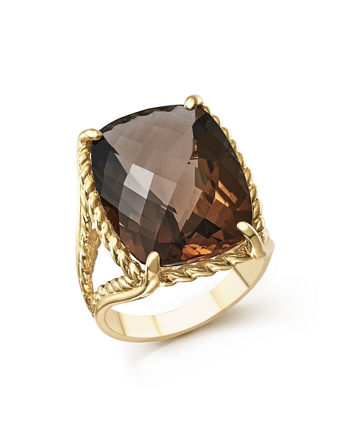 Bloomingdale's Smoky Quartz Rectangular Statement Ring In 14k Yellow Gold - 100% Exclusive In Brown/gold