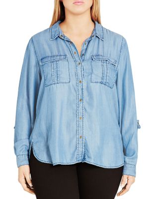 City Chic Plus - Miss Military Chambray Shirt