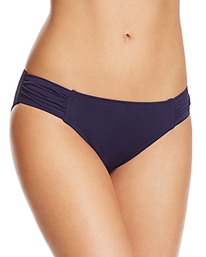 Tommy Bahama Pearl Shirred-side Solid Hipster Swim Bikini Bottom In Navy