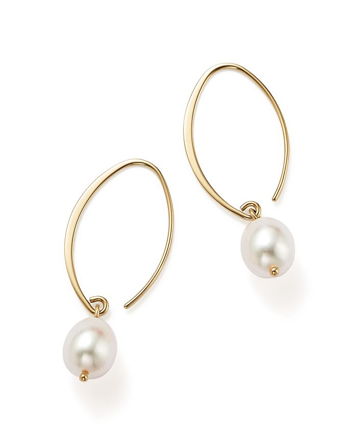 Bloomingdale's Simple Sweep Earrings With Cultured Freshwater Pearl Drops In 14k Yellow Gold, 8mm