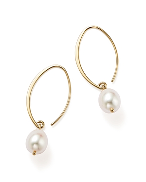 Simple Sweep Earrings with Cultured Freshwater Pearl Drops in 14K Yellow Gold, 8mm